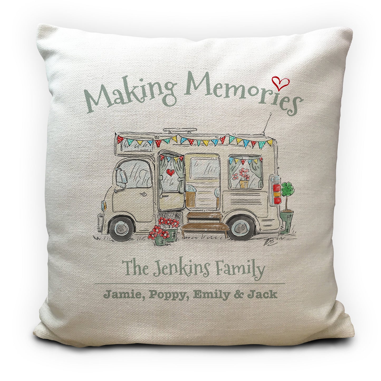personalised custom motorhome cushion cover with motor home illustration