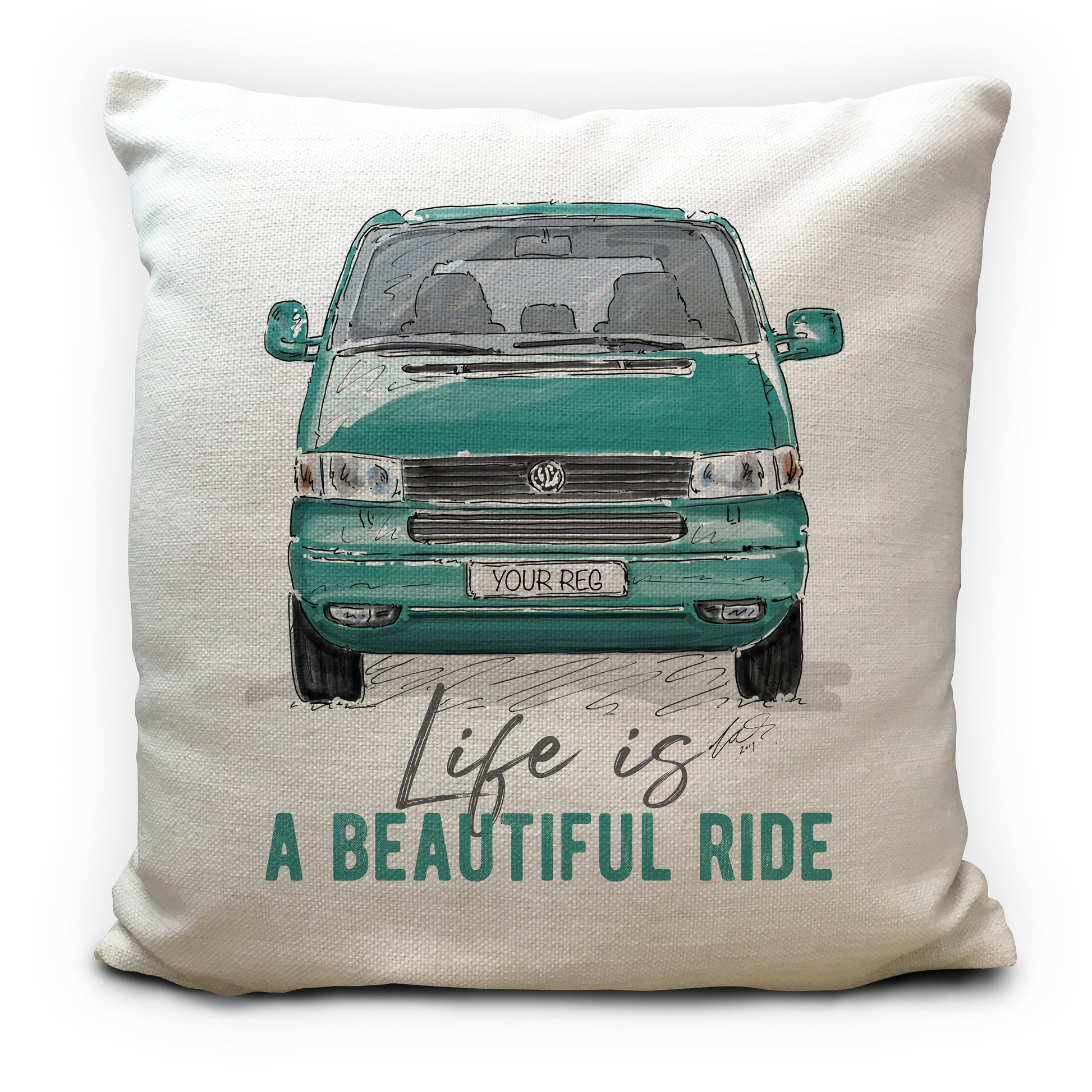 personalised transporter T4 Gift cushion cover green