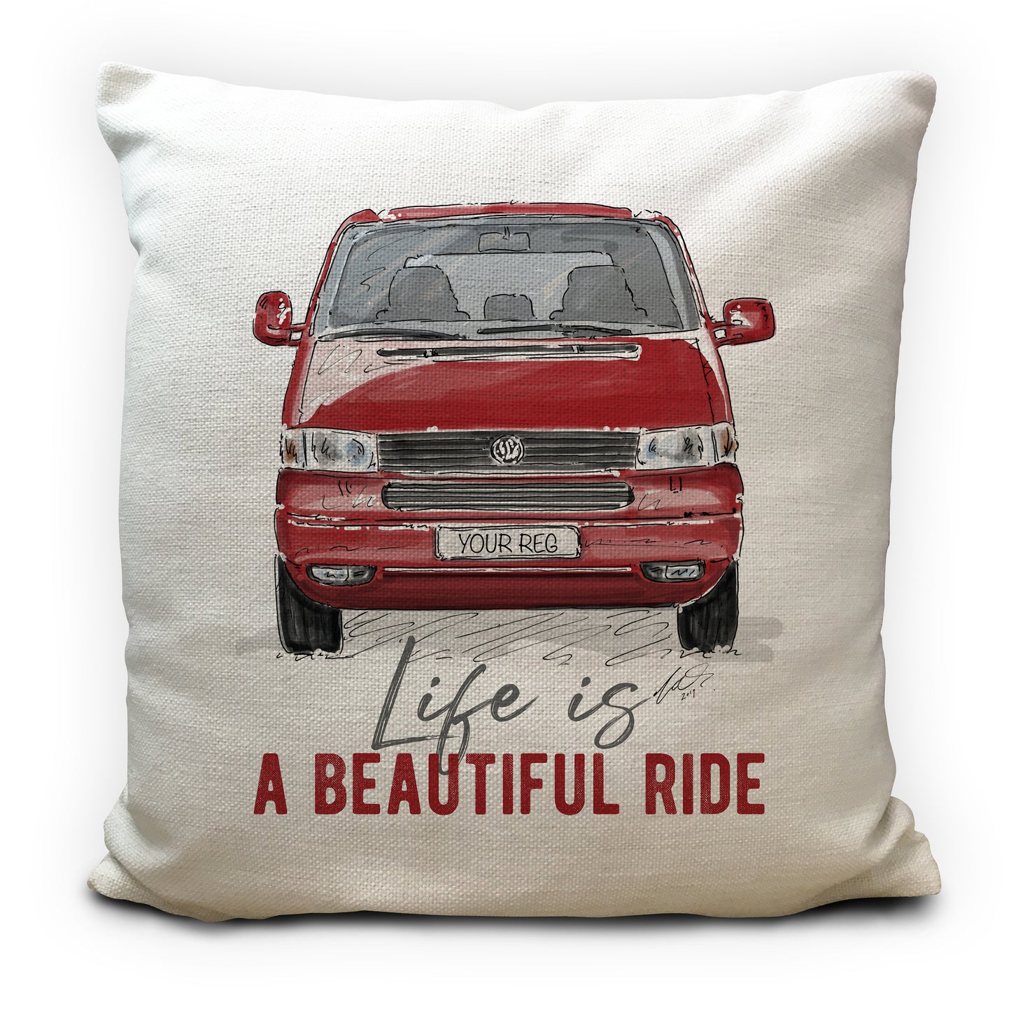 personalised transporter T4 Gift cushion cover red