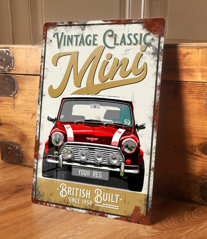 Personalised Mini Cooper Retro Vintage Metal Sign