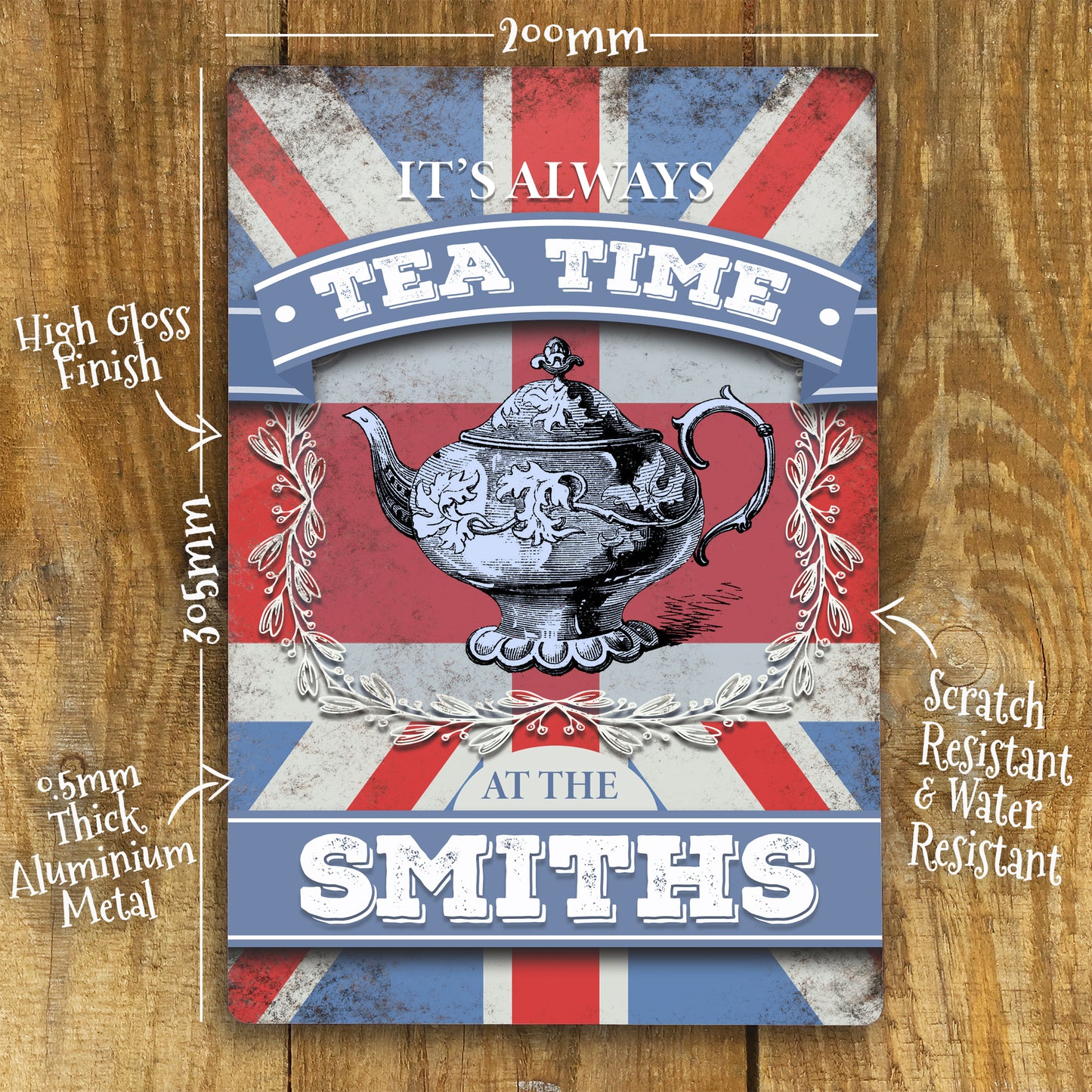 Personalised Tea Time Metal Wall Sign 200mm x 305 mm