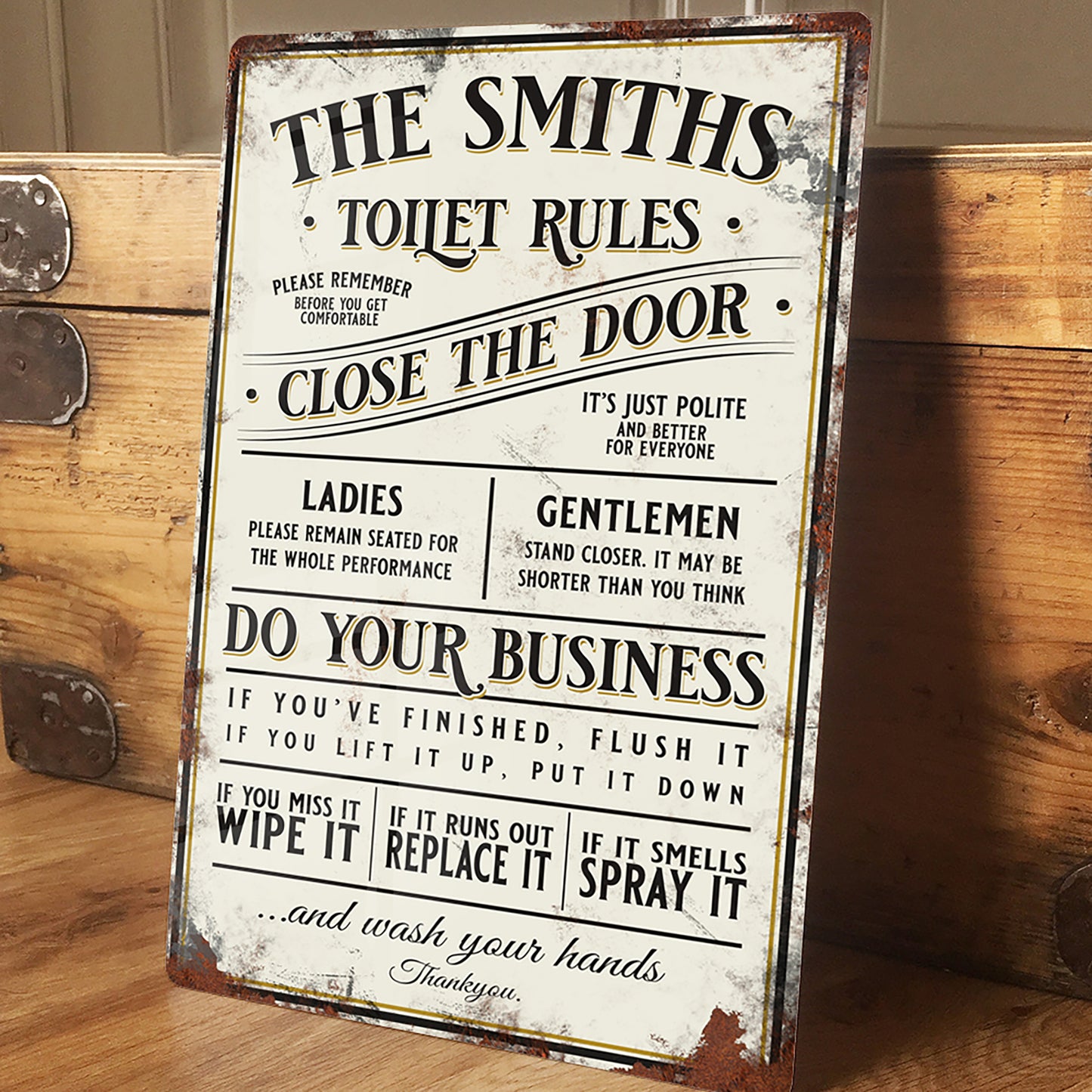 Personalised Vintage Retro Metal Sign - House Toilet WC rules