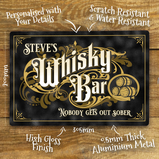 Personalised Whisky Bar Home Pub Metal Door Wall Sign Vintage 200x305mm