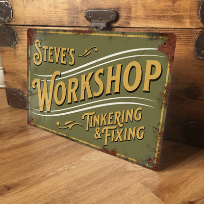 Personalised Vintage Retro Metal Workshop Sign