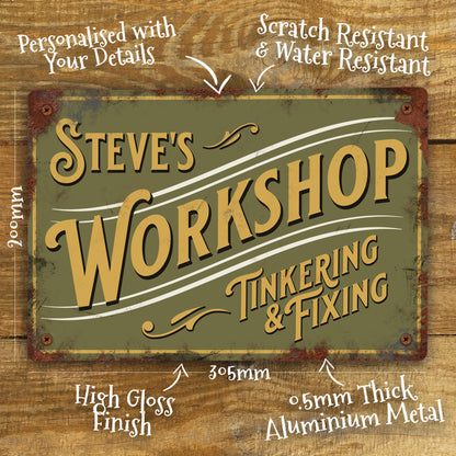 Personalised Workshop Sign Metal Garage Sign Vintage 200x305mm